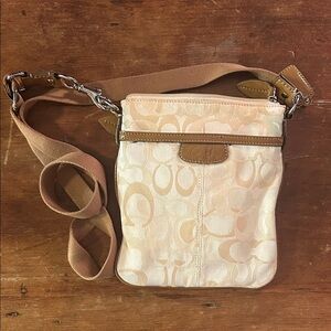 Coach Signature Jacquard Small Crossbody Bag | Beige Tan | Adjustable Strap